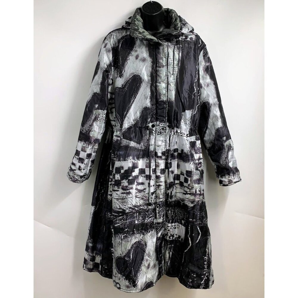 UBU Women's Reversible Mid Length Art To Wear Hearts Abstract Jacket SZ XL
